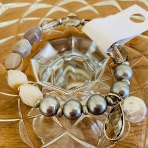 LOFT Soft Silver Stone Tassel Stretch Bracelet NWT
